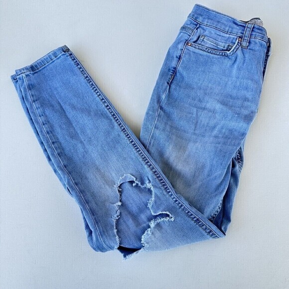 Free PEOPLE Busted Knee Skinny Jeans Size 28 Ankle Crop Distressed Ripped Denim - Picture 1 of 10